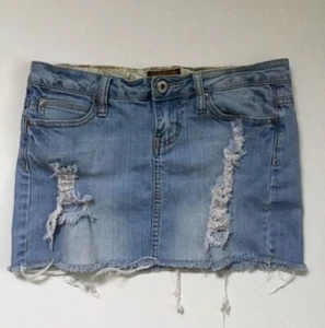 ZANA DI Vintage Y2k Denim Mini Jean Skirt Peace Bling Sz 5 - Picture 1 of 3