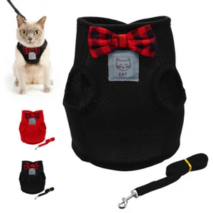 Cat Leash and Harness Escape Proof Kitten Walking Vest Black Small Medium Large - Picture 1 of 14
