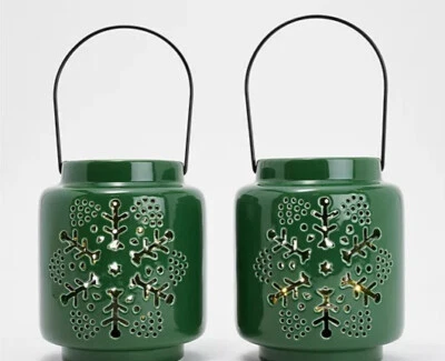 Комплект из 2 керамических зимних фонарей для помещений/улицы 6 дюймов - Изображение 1 из 4