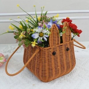 PP Rattan Hand-Woven Carrying Basket Brown Craft Storage Basket Pantry - Picture 1 of 9