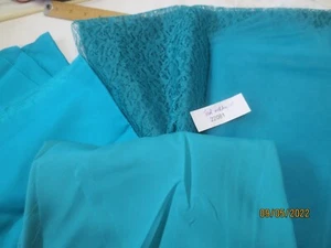 9 yd lot of Blue-ish Green Teal Wedding Bridesmaid Taffeta Lace Tulle fabrics - Picture 1 of 6