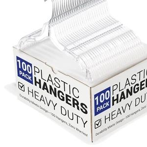 100 Pack 17-Inch Heavy Duty Clear Hangers with Notched Shoulders for All Clothes - Picture 1 of 10