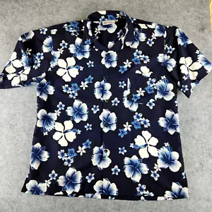 Camisa tropical para hombre estampado floral talla L abotonada azul hawiano blanco - Imagen 1 de 10