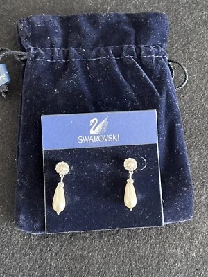 Pendientes colgantes Swarovski genuinos perla plateada blanca Foto 1 de 4