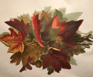 Victorian Scrapbook Paper Cutout Oak Maple Leak Acorns Fall Color 7 X 4.5 J31-10 - Picture 1 of 2