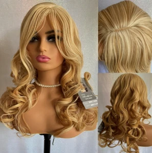 Lange lockige Echthaar Mischung Heat Ok Perücke Blond Mix Synthetik Damen Natur Weich - Bild 1 von 6
