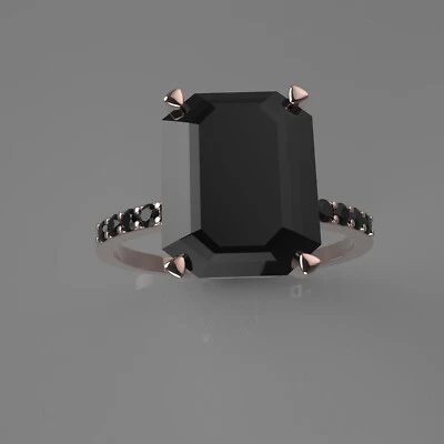 Anillo solitario de diamantes simulados negro esmeralda de 2 quilates enchapado en oro rosa Foto 1 de 4