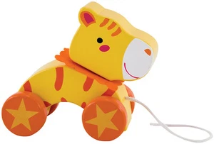 Reicher Frosch Tiger Zugspielzeug Holz Holz gelb orange 18 Monate + NEU - Bild 1 von 3