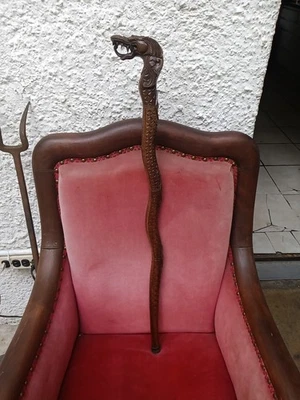 Vintage Cane Walking Stick Dragon Head Wood Carved Serpent 35" Perfect! - Image 1 of 4