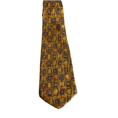 ROBERT TALBOTT Best of Class Men's Silk Necktie USA Designer Geometric Gold Blue - Image 1 of 4