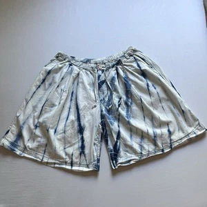 STORY MFG white blue tie dye bleach elastic waist high rise shorts - Picture 1 of 7