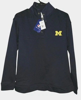 Michigan Wolverines Champion Men 1/4 Button Medium Pullover Sweater Blue Quilted - Image 1 of 4