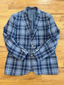 Giacca blazer uomo Ralph Lauren 100% lino 46L blu a quadri finestra cappotto sportivo - Foto 1 di 7