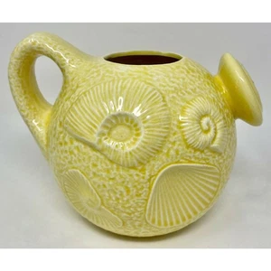 Vintage AES Japan Yellow Ceramic Watering Can, Shell Design, Garden Beach Decor - Picture 1 of 4