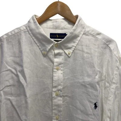 Ralph Lauren Mens Sz 2XB Big Untucked Fit White Linen Button Down Pony L/S Shirt - Image 1 of 4