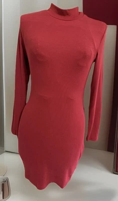 Red Ribbed Knit Dress Women’s Size Small Long Sleeve Stretch Turtleneck NEW - Image 1 of 4