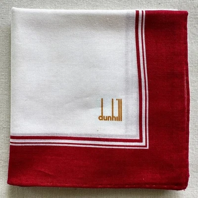 VTG dunhill Handkerchief Plain White Cotton Border Red Pocket Square Classic 19" - Image 1 of 4