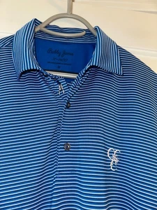 Bobby Jones H-20+CCNC Logo Polo Shirt Mens Blue Striped SS sz M - Picture 1 of 5