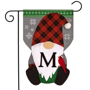 Briarwood Lane Winter Gnome Burlap Monogram Letter M Garden Flag - Picture 1 of 6
