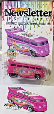 HOT WHEELS 2021 CONVENTION L.A.  NEWSLETTER VW DRAG BUS ROSA CON PEGATINA Foto 1 de 4