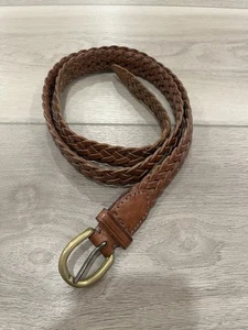 Trafalgar brauner Ledergürtel mit Messingschnalle geflochten England Gr. 38-95 cm LESEN - Bild 1 von 3