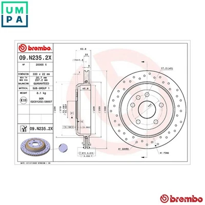 2x BRAKE DISC 09.N235.2X FOR DODGE JEEP GRAND/CHEROKEE/VAN/IV ERB 3.6L 6cyl 3.6L - Image 1 of 4