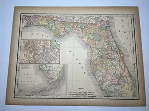 Mapa estatal de Florida 1893 fm 1894 Rand-McNally biblioteca Atlas VER FOTOS/DESCRIPCIÓN - Imagen 1 de 3