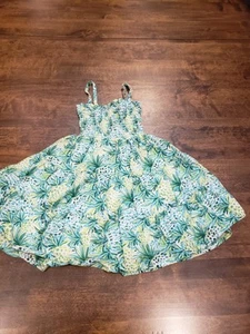 Janie And Jack Girl's Tropical Green White Pineapple Smock Dress 4 - Picture 1 of 5