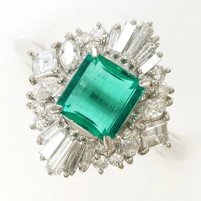 Anillo Platino 900 12.5 Japón Talla Esmeralda 1.08 Diamante 6.1g Envío Gratis Usado Foto 1 de 4