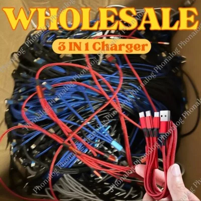 Lot 3A USB Fast Charging Cable 3in 1 Charger Cord 4ft For iPhone USB-C Micro USB - Image 1 of 4