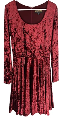 MARC BOUWER Dress L Crushed Velvet Red Goth Victorian Long Sleeve Stretch - Image 1 of 4