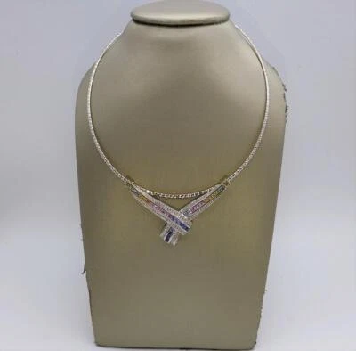 Gargantilla Collar Arco Iris Diamantes 1.00 TCW Piedras Colores 14kt Oro Blanco Amarillo Foto 1 de 4