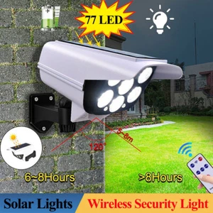77 LED Solar Power PIR Motion Sensor Fake Camera Wall Light Outdoor Garden Lamp - Picture 1 of 11