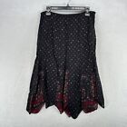 Vintage Sandro Skirt Womens Large Black Red Floral Asymmetric Hem Fairy 90s