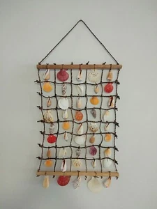 Medium seashell net. Beach home decor. Wall art. Crafts nautical sea shell - Picture 1 of 3