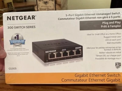 NETGEAR GS305 5-Port Gigabit Ethernet Unmanaged Switch Plug & Play New Sealed - Image 1 of 3