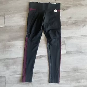 PINK Victoria's Secret Leggings Logo Ultimate Fleece Lined Black Maroon Size S - Picture 1 of 10