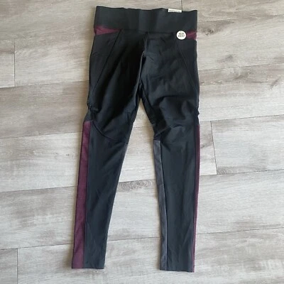 PINK Victoria's Secret Leggings Logo Ultimate Fleece Lined Black Maroon Size S - Image 1 of 4