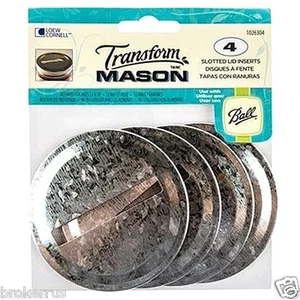 4 SLOTTED METAL LID TOP INSERTS Transform Mason Canning Jar piggy bank 1026304 - Picture 1 of 4