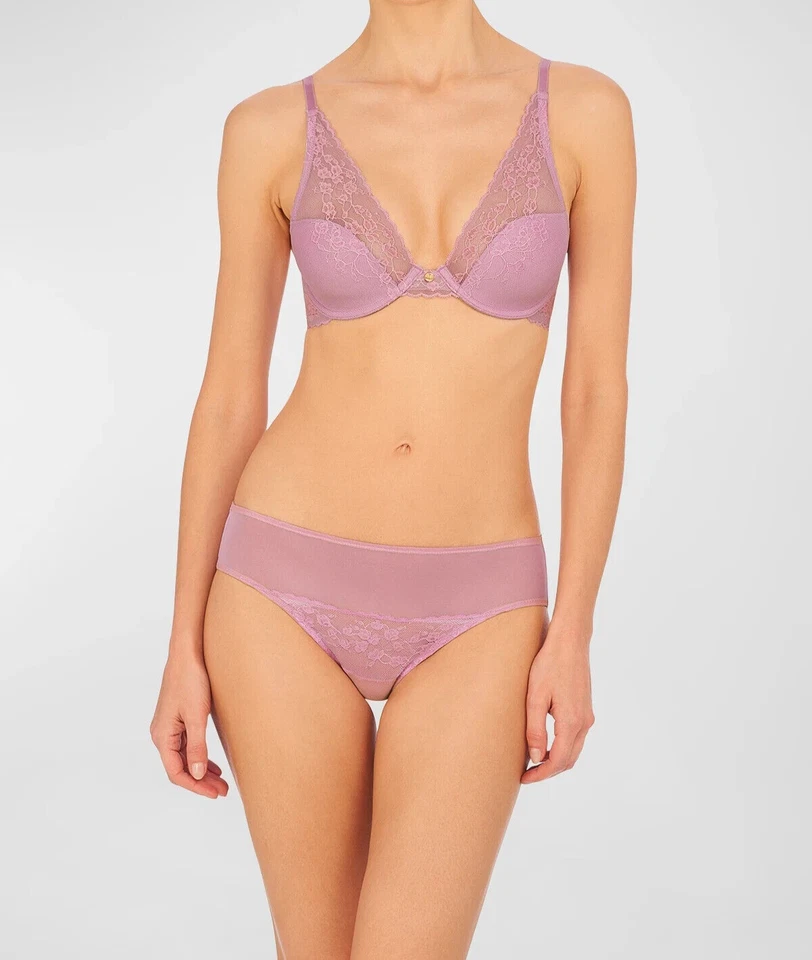 Sujetador convertible Natori CHERRY BLOSSOM Freesia púrpura UW 34DDD y calzoncillo niña L Foto 1 de 4