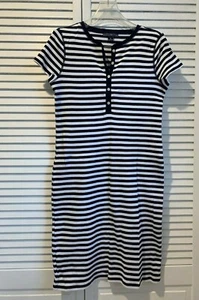 NWOT AMERICAN LIVING White Black Striped Henley Sheath Dress sz.M - Picture 1 of 4