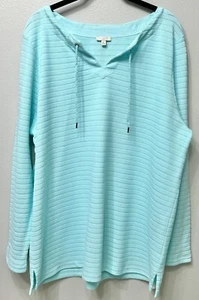 Talbots Top Women’s XL Aqua Blue 100% Cotton Ribbed Long Sleeve Pullover Soft - Picture 1 of 14
