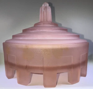 Taussaunt Glas für Dermay Parfümeure rosa satiniertes Glas Deko Puff Puderdose 20er Jahre - Bild 1 von 24