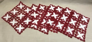 Crochet & Linen Doilies 6 pc Red/White 8x8" Decor Vintage Handmade Shabby Chic - Picture 1 of 8