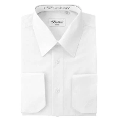 Berlioni Italy Men's Premium French Convertible Cuff Solid Dress Shirt White - Image 1 of 4