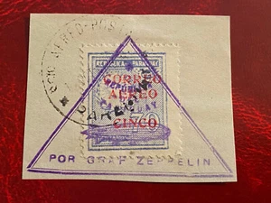 Paraguay GRAF ZEPPELIN fragment cut piece - air mail stamp with special cancel - Picture 1 of 2