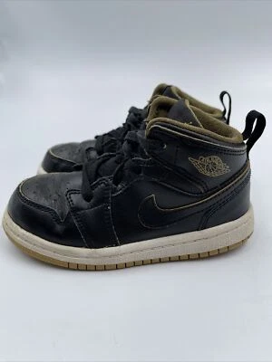 JORDAN 1 Mid BT Toddler NIKE Shoes Black-Metallic Gold-White 640735-042 SZ 8C - Image 1 of 4