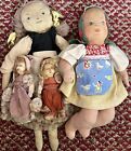 Antique Lot Of 4 Cloth & Stockinette German Dolls, So Sweet! Up To 14”