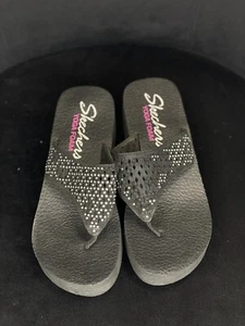 Skechers Womens Black Yoga Foam Flip Flop Sandal Size 8 Rhinestones Platform - Picture 1 of 6