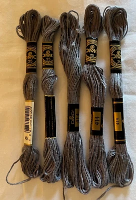Five Skeins DMC #414 Dark Steel Gray 6-Strand Embroidery Cotton NIP - Image 1 of 3
